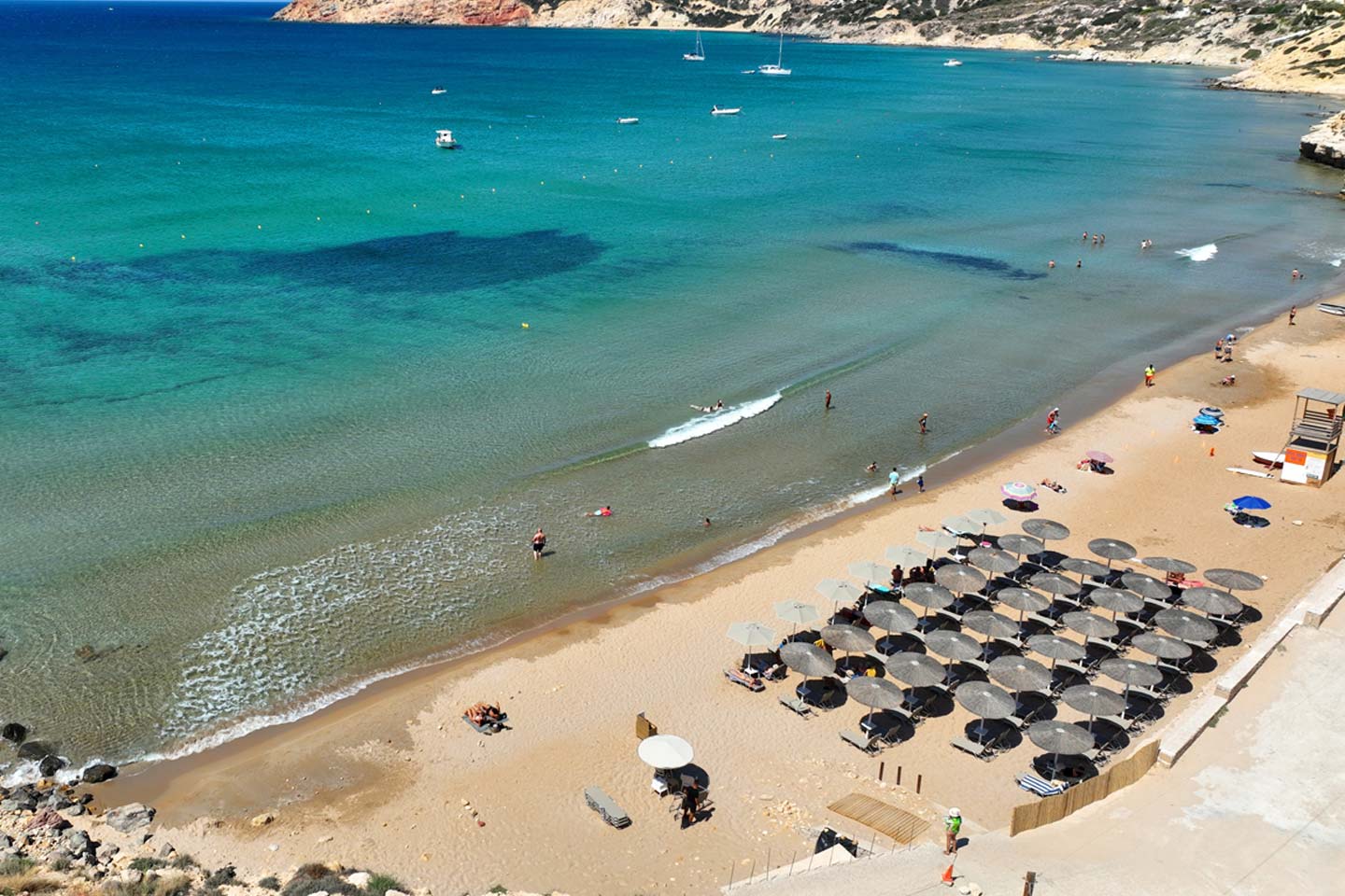 Best beaches in Milos Provatas sandy organized beach