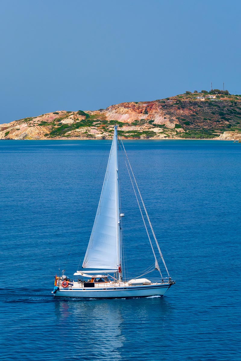 Sailing yacht in the Aegean Sea near Milos island